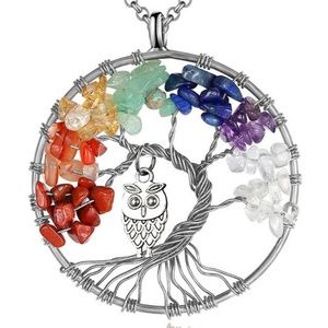 Owl Tree of Life Natural Stone Pendant Necklace